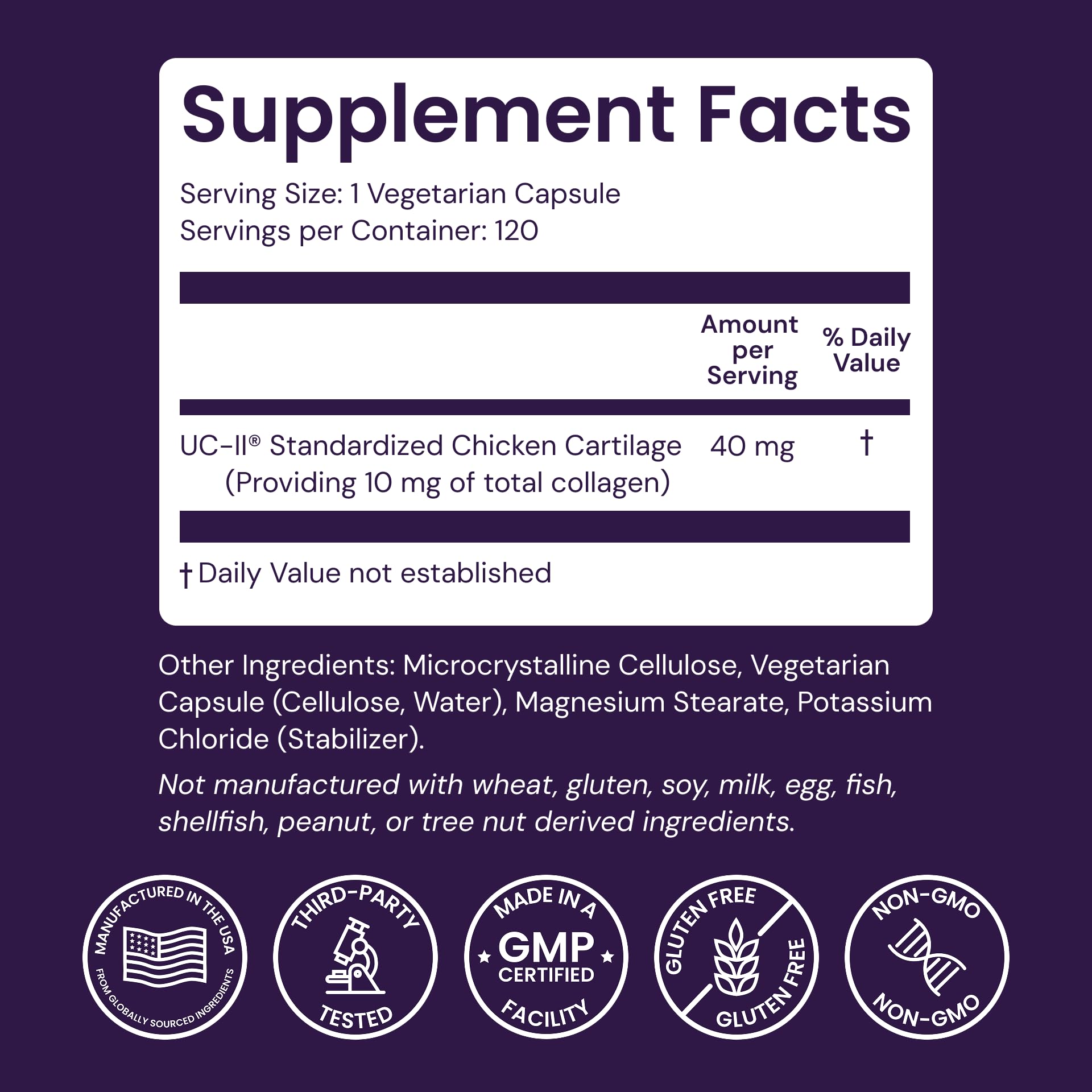 Healthy Origins UC-II 40 mg (Undenatured Type II Collagen, Non-GMO, Gluten Free, Joint Support), 120 Veggie Caps - Maple Wellness Supplements