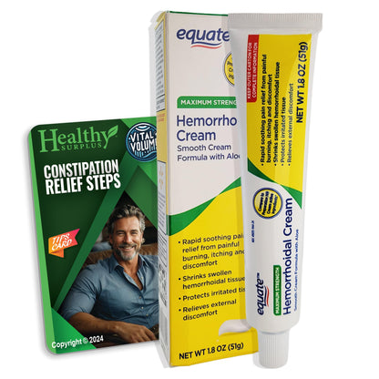 Healthy Surplus Equate Hemorrhoidal Cream/Ointment 1.8 OZ (51g) and Vital Volumes Tips Card Bundle - Maple Wellness Supplements