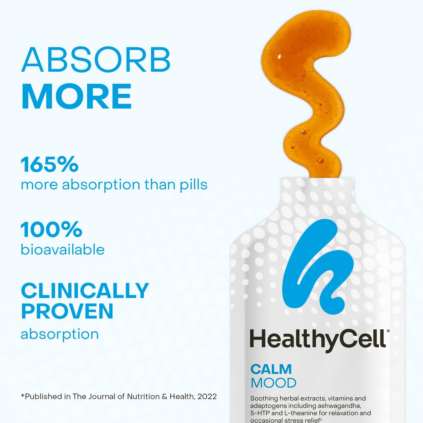 Healthycell Calm Mood Daily Liquid Supplement - Cortisol Manager & Mood Support Supplement for Stress with Ashwagandha, L-Theanine, Magnesium, 5-HTP, GABA & Saffron - 14 Gel Packs - Maple Wellness Supplements