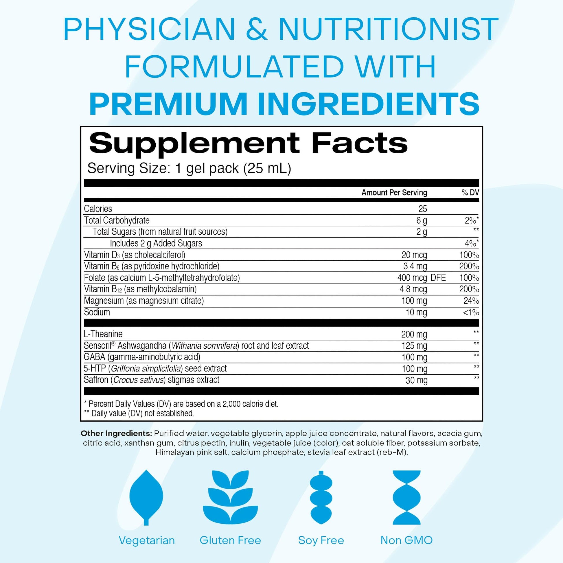 Healthycell Calm Mood Daily Liquid Supplement - Cortisol Manager & Mood Support Supplement for Stress with Ashwagandha, L-Theanine, Magnesium, 5-HTP, GABA & Saffron - 30 Gel Packs - Maple Wellness Supplements