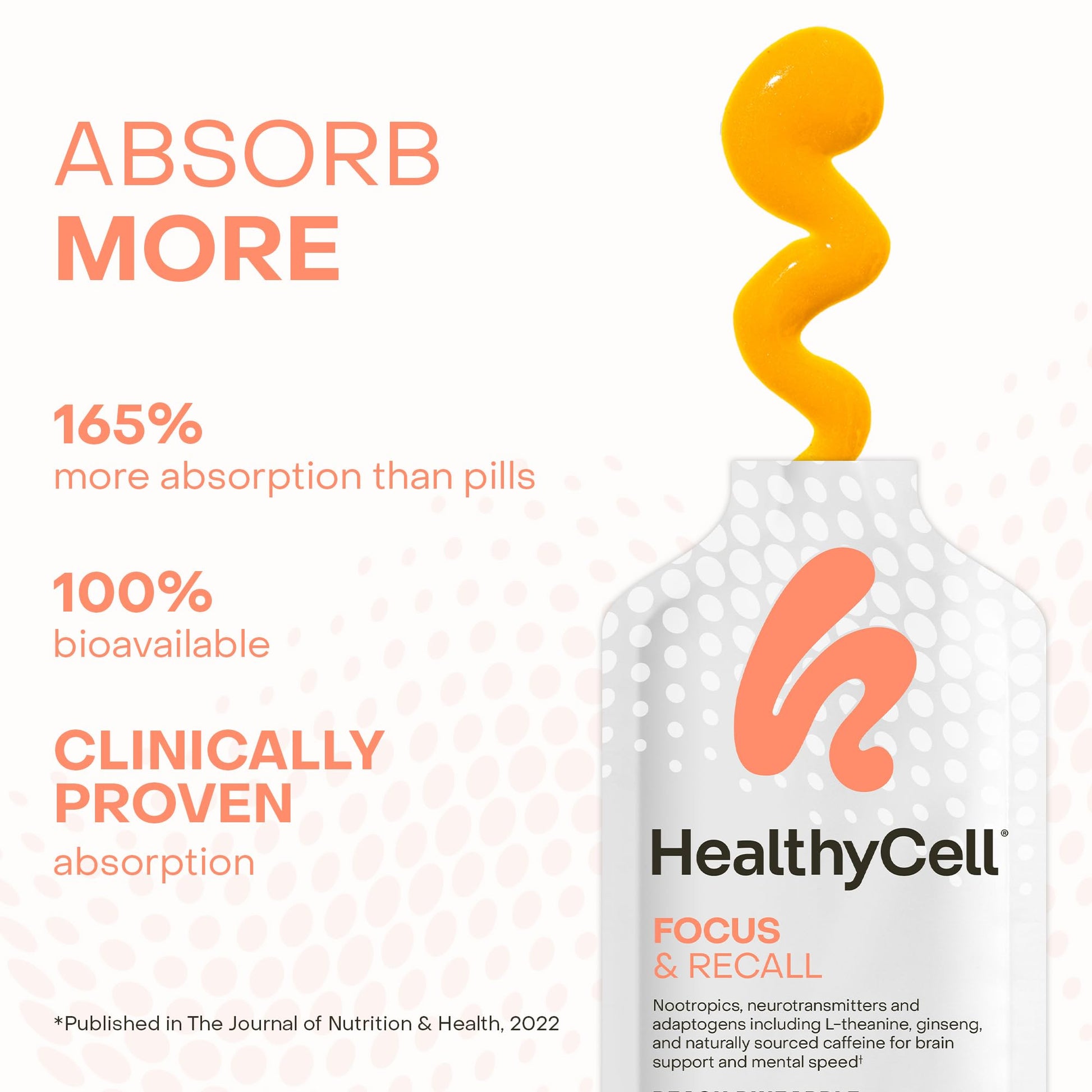 Healthycell Focus & Recall, Daily Liquid Brain Supplement for Focus & Memory - Nootropics Supplement for Concentration & Alertness with L-Theanine, Omega-3 & Taurine - 14 Gel Packs - Maple Wellness Supplements