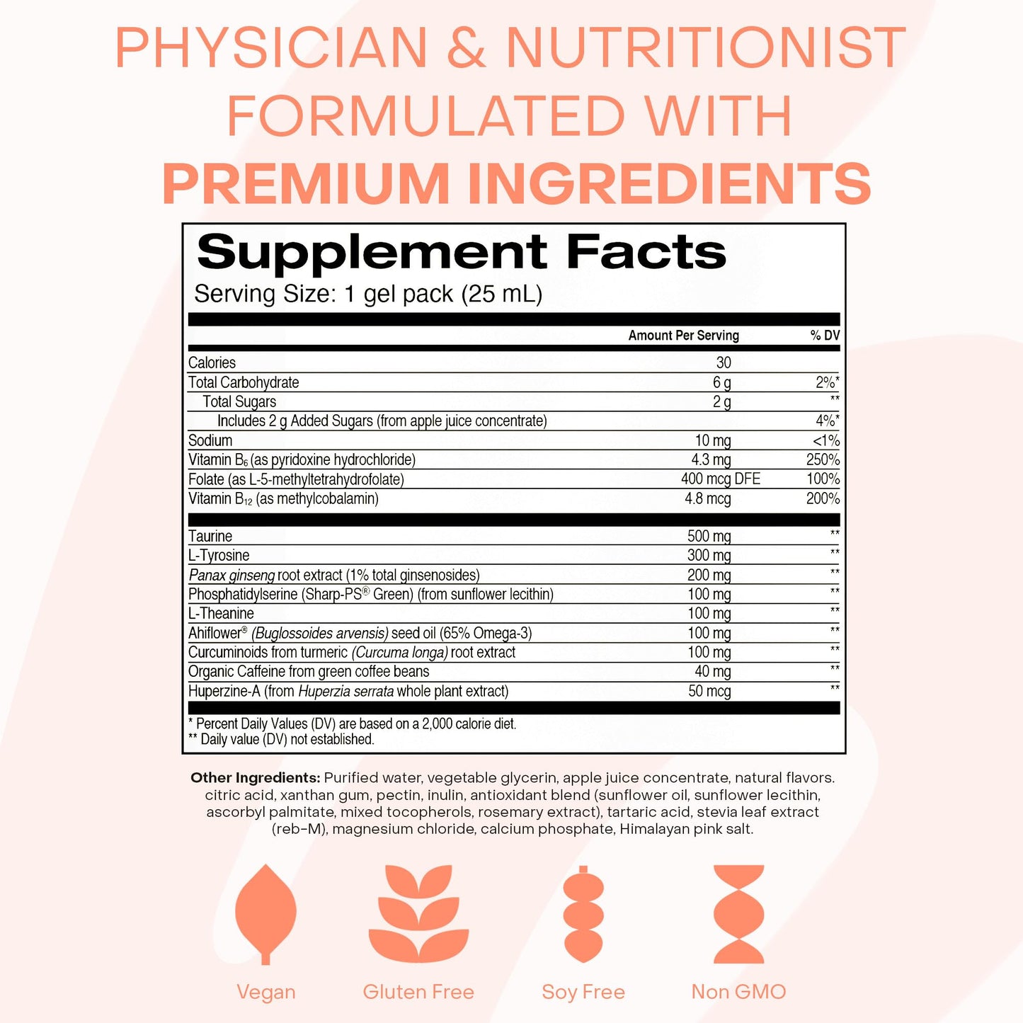 Healthycell Focus & Recall, Daily Liquid Brain Supplement for Focus & Memory - Nootropics Supplement for Concentration & Alertness with L-Theanine, Omega-3 & Taurine - 14 Gel Packs - Maple Wellness Supplements