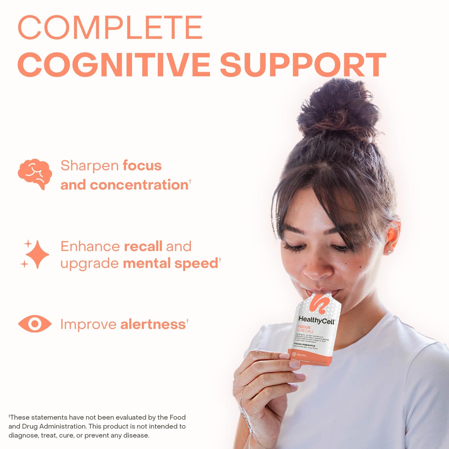 Healthycell Focus & Recall, Daily Liquid Brain Supplement for Focus & Memory - Nootropics Supplement for Concentration & Alertness with L-Theanine, Omega-3 & Taurine - 14 Gel Packs - Maple Wellness Supplements