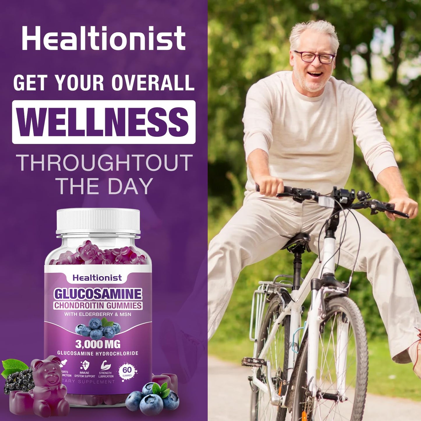 Healtionist 2 Packs 3000mg Glucosamine Chondroitin Gummies with MSM & Elderberry - Maple Wellness Supplements