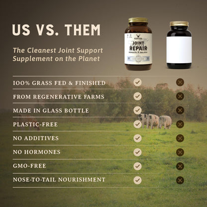Heart & Soil 100% Grass Fed & Finished Joint Support Supplement from Regenerative Cattle with Trachea, Scapula & Bone Marrow – Supports Joint Strength & Mobility – 3000mg – Glass Bottle – 180 Capsules - Maple Wellness Supplements
