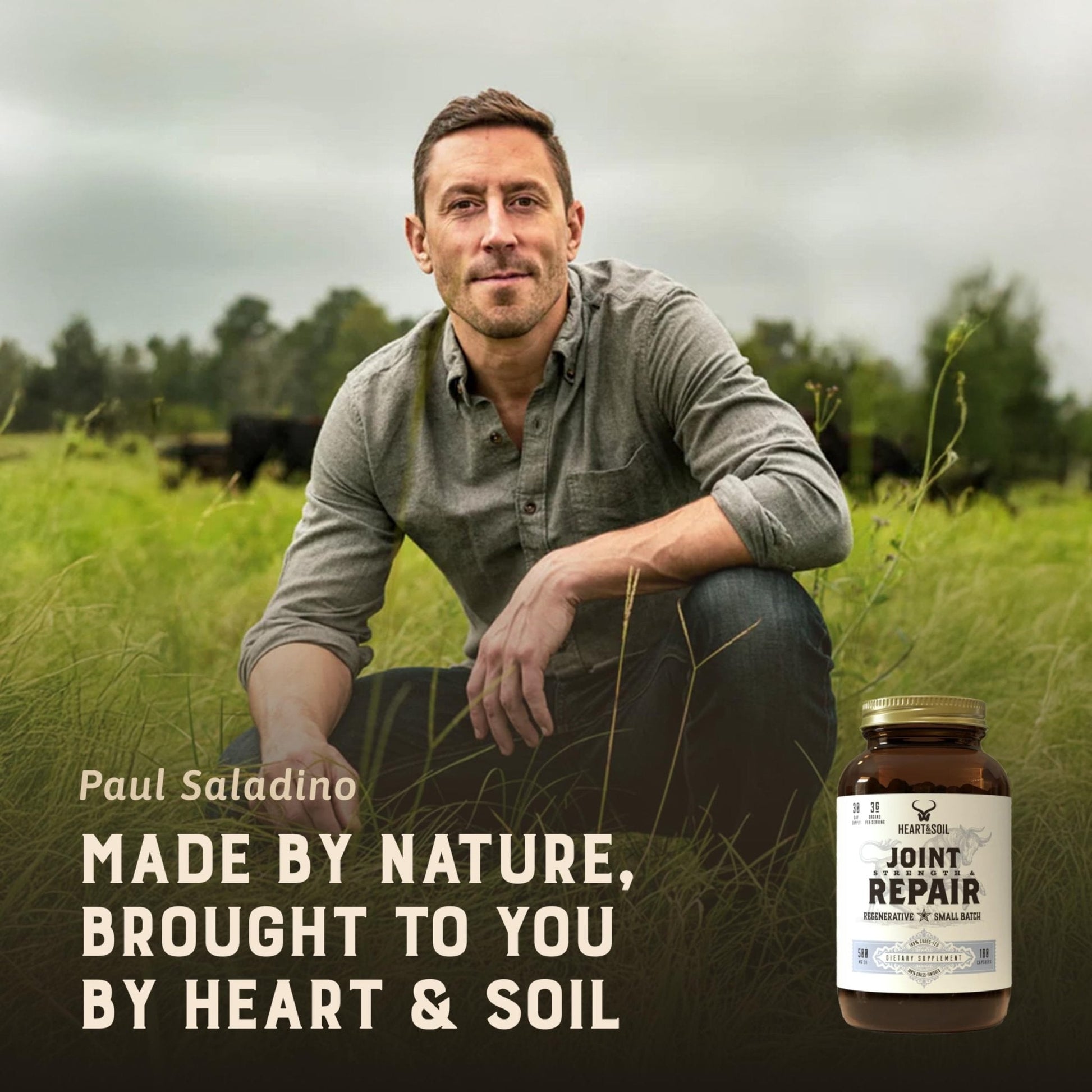 Heart & Soil 100% Grass Fed & Finished Joint Support Supplement from Regenerative Cattle with Trachea, Scapula & Bone Marrow – Supports Joint Strength & Mobility – 3000mg – Glass Bottle – 180 Capsules - Maple Wellness Supplements