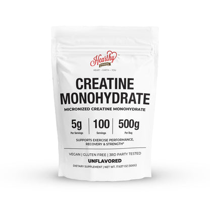 HEARTHY FOODS Creatine Monohydrate Micronized Powder 500G - 100 Servings, 5000mg Per Serving (5g) - 17.9 Oz for Men & Women Muscle Growth & Recovery - UNFLAVORED - Maple Wellness Supplements