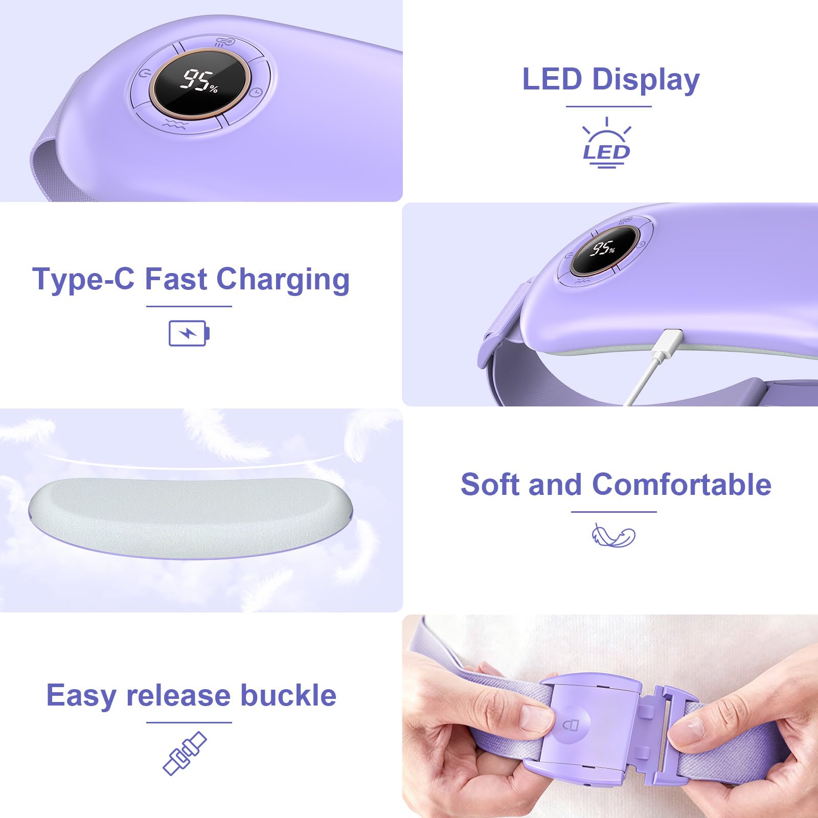 Heating Pad for Period Cramps, 3 Heat Levels and 3 Massage Modes, Portable Heating Pad for Menstrual Cramps Relief, Electric Heat Belt, Christmas Gifts for Women and Girl Stocking Stuffers(Purple) - Maple Wellness Supplements