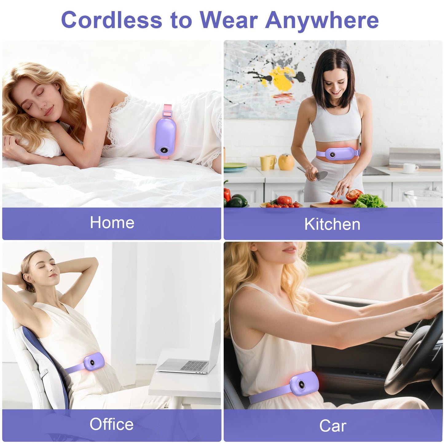 Heating Pad for Period Cramps, 3 Heat Levels and 3 Massage Modes, Portable Heating Pad for Menstrual Cramps Relief, Electric Heat Belt, Christmas Gifts for Women and Girl Stocking Stuffers(Purple) - Maple Wellness Supplements