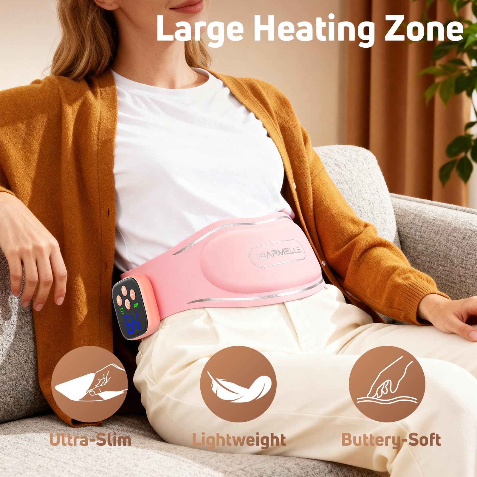 Heating Pad for Period Cramps, Portable Heating Pad for Back - Instant Soothing Menstrual Cramp Relief, Cordless Heating Pads Rechargeable with 5000mAh Battery, 6 Heat Settings, 10-99 Mins Timer - Maple Wellness Supplements