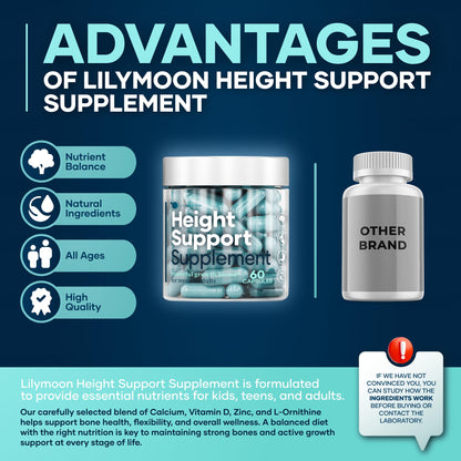 Height & Bone Support Supplement - Premium Height Growth Supplement for Kids & Teens with Calcium - Nutritional Support Bone Health Formula - Height Increase Essential Vitamins - 60 Caps - Maple Wellness Supplements