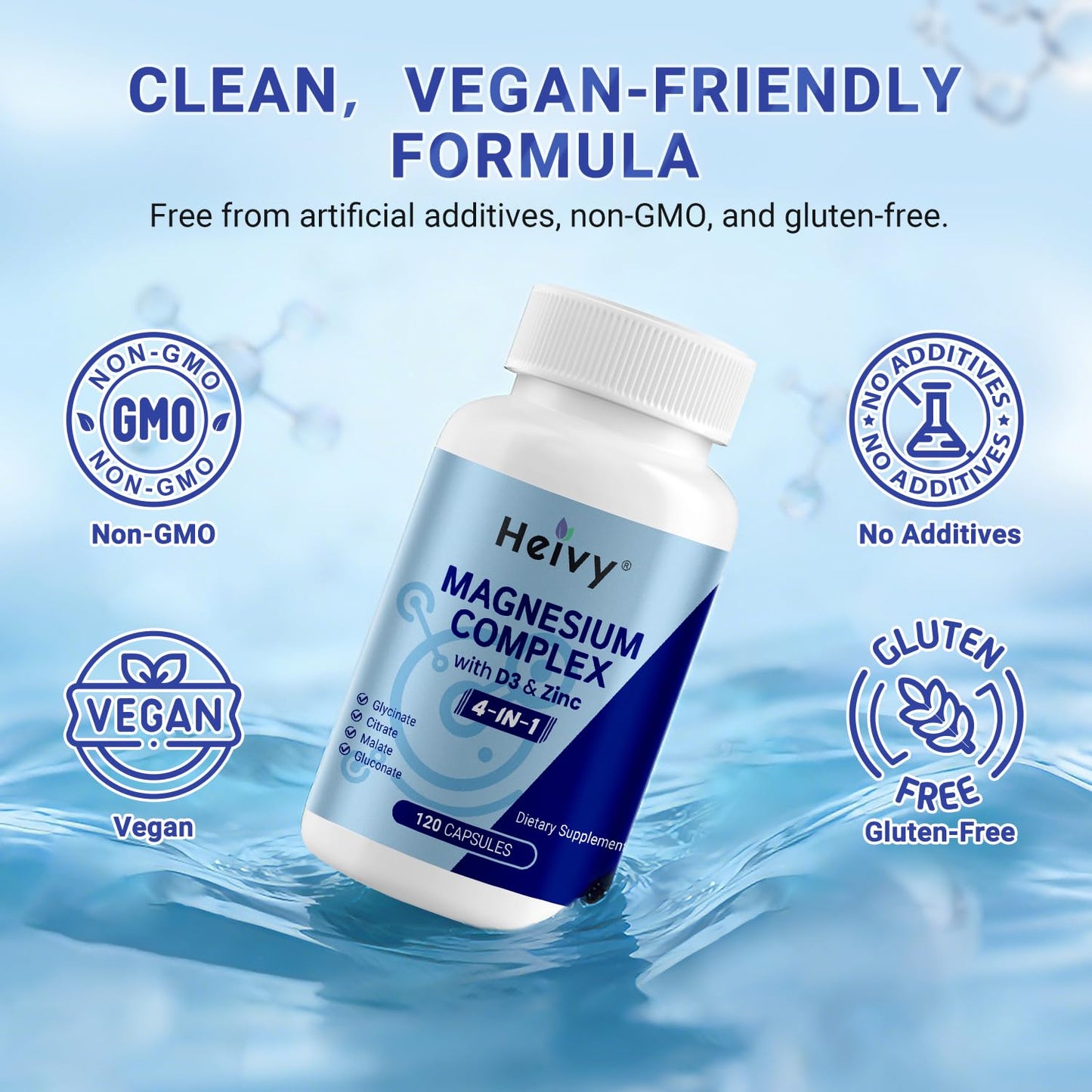 Heivy 4 in 1 Magnesium Complex with Zinc & Vitamin D3, 320mg Elemental Magnesium (Glycinate/Citrate/Gluconate/Malate), 120 Capsules (4 Months Supply), Vegan, Non-GMO, Gluten-Free, 3rd Party Tested - Maple Wellness Supplements