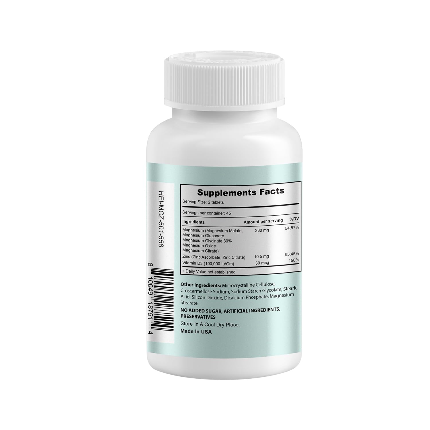 Heivy Magnesium Complex, Magnesium Glycinate, Citrate, Malate, Oxide, Gluconate with Zinc and Vitamin D3, Magnesium Supplement for Muscle, Nerve, Heart, Bone Support, High Absorption, 90 Tablets - Maple Wellness Supplements