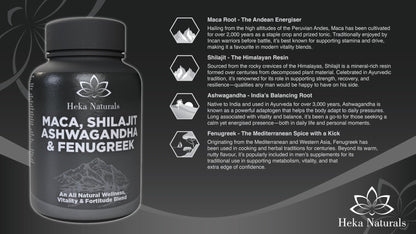 Heka Naturals Male Botanical Complex | 90 Capsules with Ashwagandha, Maca Root, Fenugreek & Shilajit | Traditional Plant-Based Ingredients for Active Lifestyles | Food Supplement - Maple Wellness Supplements
