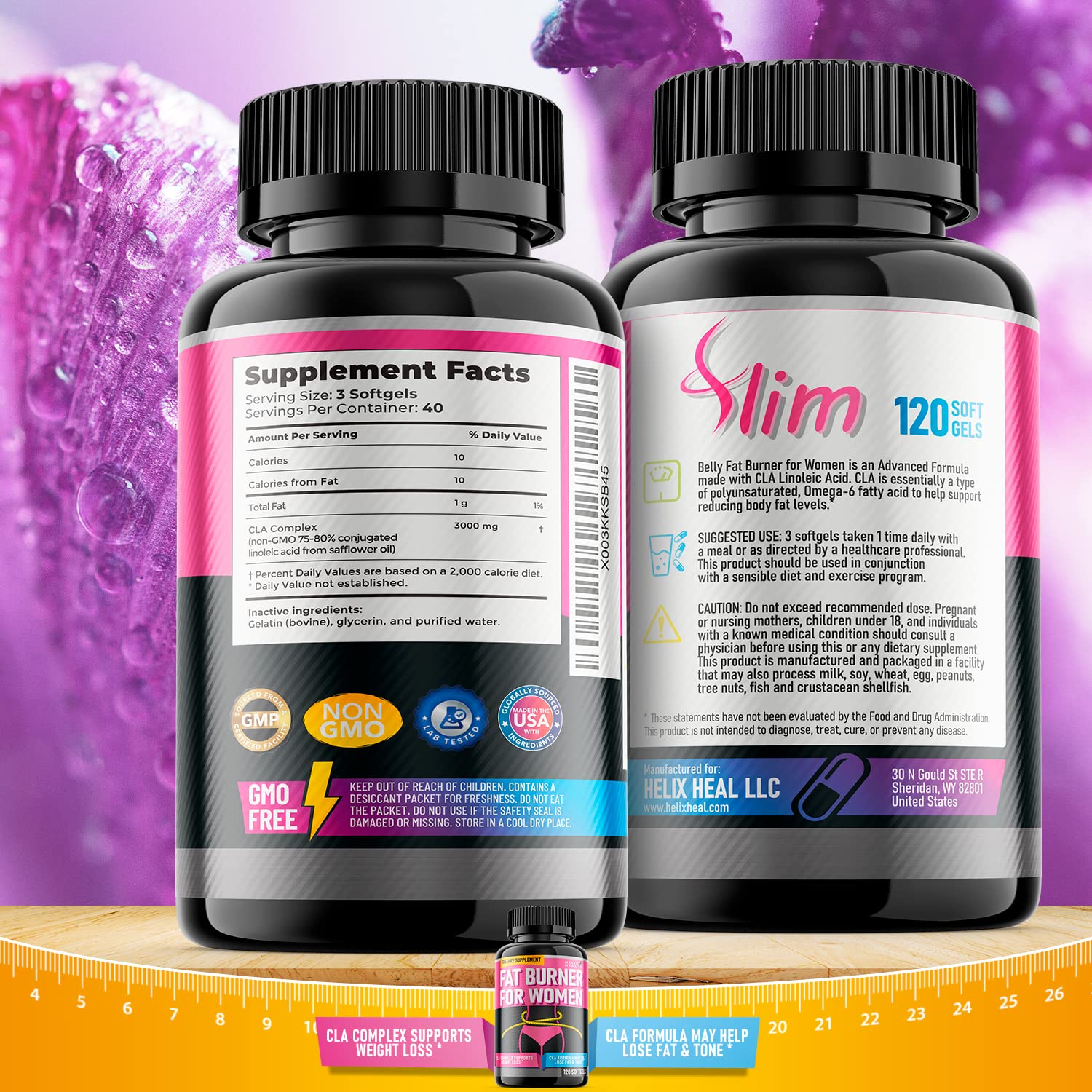 Helix Heal Belly Fat Burner for Women - Lose Stomach Fat w/Softgel Diet Pills - Maple Wellness Supplements