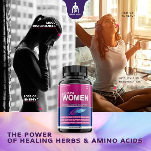 Helix Heal Libido Booster for Women Fast Acting with Horny Goat Weed - Female Desire Pills with Maca Root, Tribulus Terrestris, Ginseng and Hornygoatweed Women - Hormone Balance, Made in USA (60 ct) - Maple Wellness Supplements