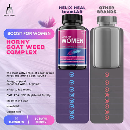 Helix Heal Libido Booster for Women Fast Acting with Horny Goat Weed - Female Desire Pills with Maca Root, Tribulus Terrestris, Ginseng and Hornygoatweed Women - Hormone Balance, Made in USA (60 ct) - Maple Wellness Supplements