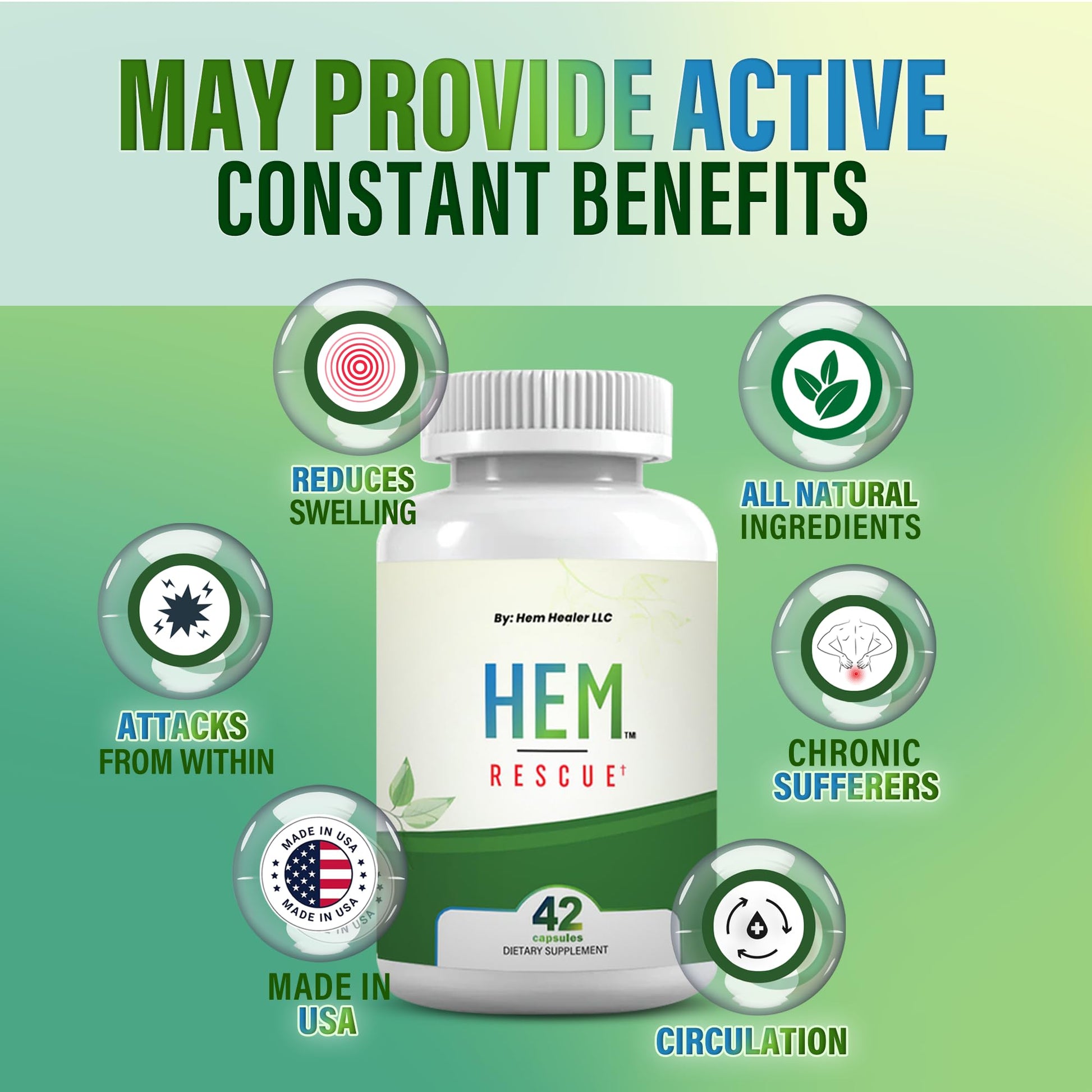 Hem Healer Hem Rescue Hemorrhoid Treatment Supplement - All Natural, Reduces Discomfort & Swelling, Boosts Blood Flow, Oral Botanical Blend, Made in USA - (1 Bottle Pack) - Maple Wellness Supplements