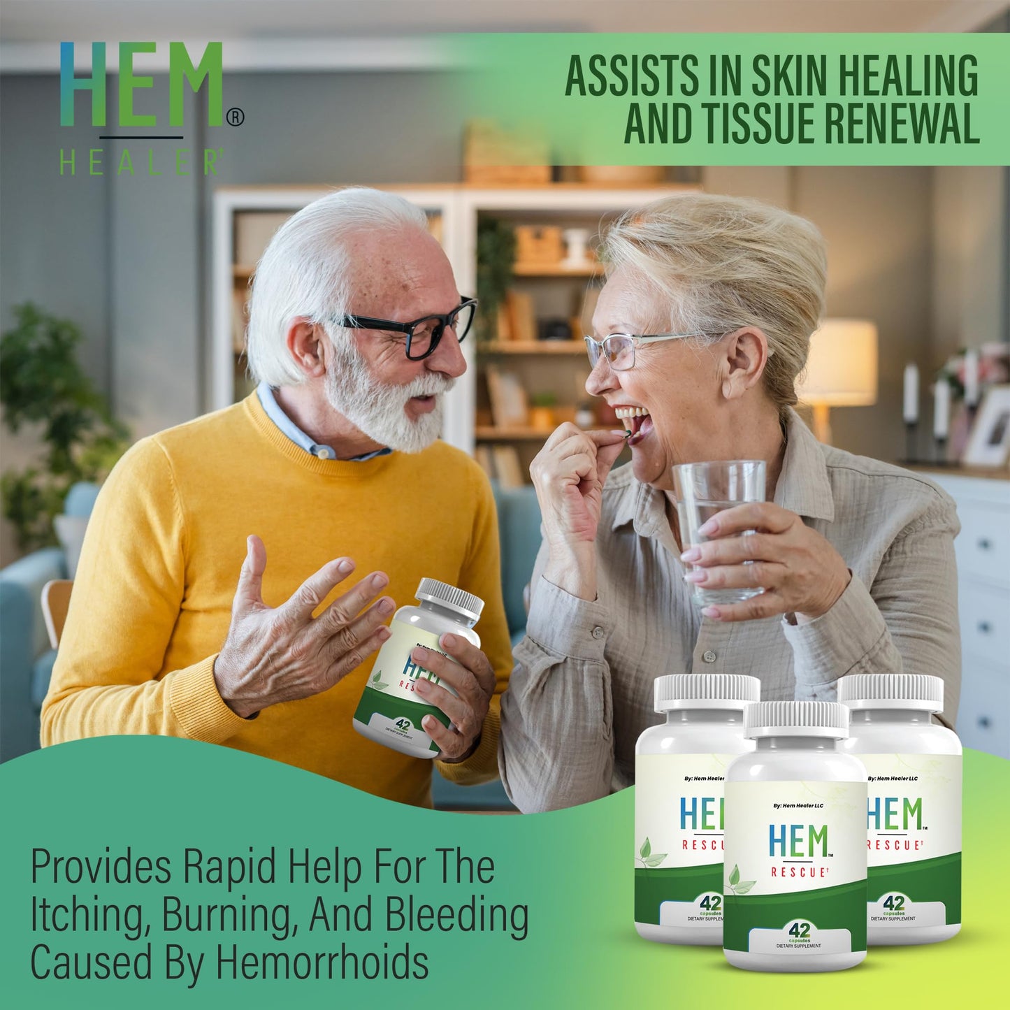 Hem Healer Hem Rescue Hemorrhoid Treatment Supplement - All Natural, Reduces Discomfort & Swelling, Boosts Blood Flow, Oral Botanical Blend, Made in USA - (1 Bottle Pack) - Maple Wellness Supplements