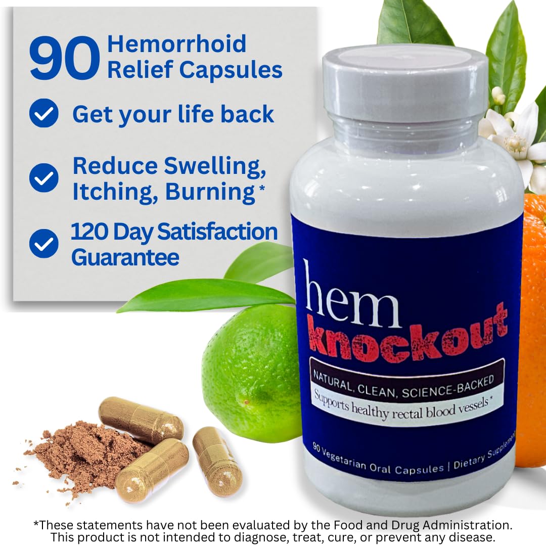 Hem Knockout Internal Hemorrhoid Relief Supplement- Fast-Acting Pills for Pain, Swelling & Bleeding - Natural Vein Strengthening Formula - 90 Day Supply - Made in USA - Maple Wellness Supplements