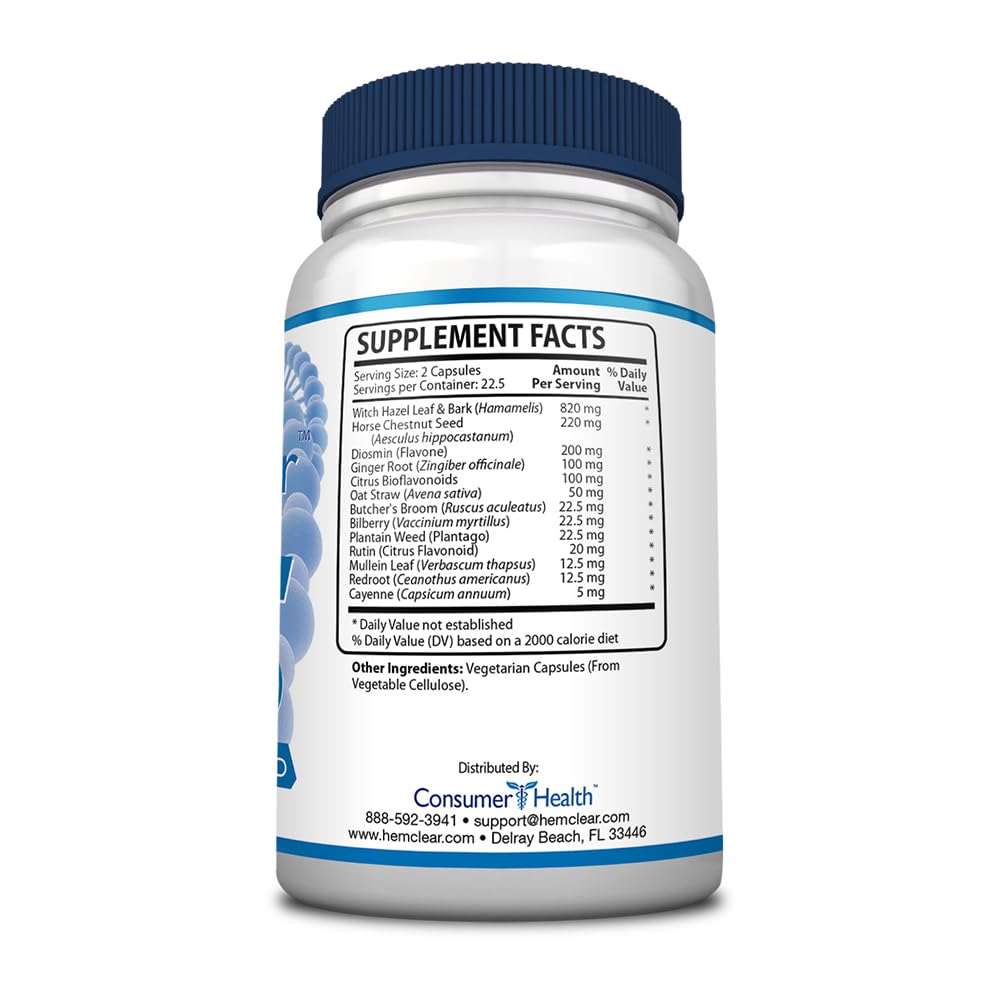 HemClear for Hemorrhoids - Vegan, 100% Natural Formula for Hemorrhoid Relief & Vascular Health - Maximum Strength 1 Bottle - Maple Wellness Supplements