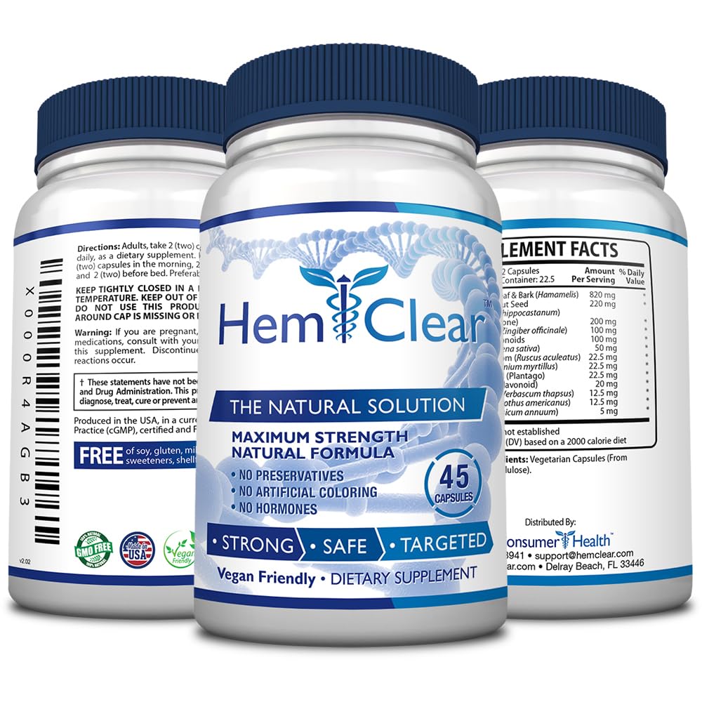 HemClear for Hemorrhoids - Vegan Formula for Hemorrhoid Relief & Vascular Health - Maximum Strength 2 Bottle 90 Capsules - Maple Wellness Supplements