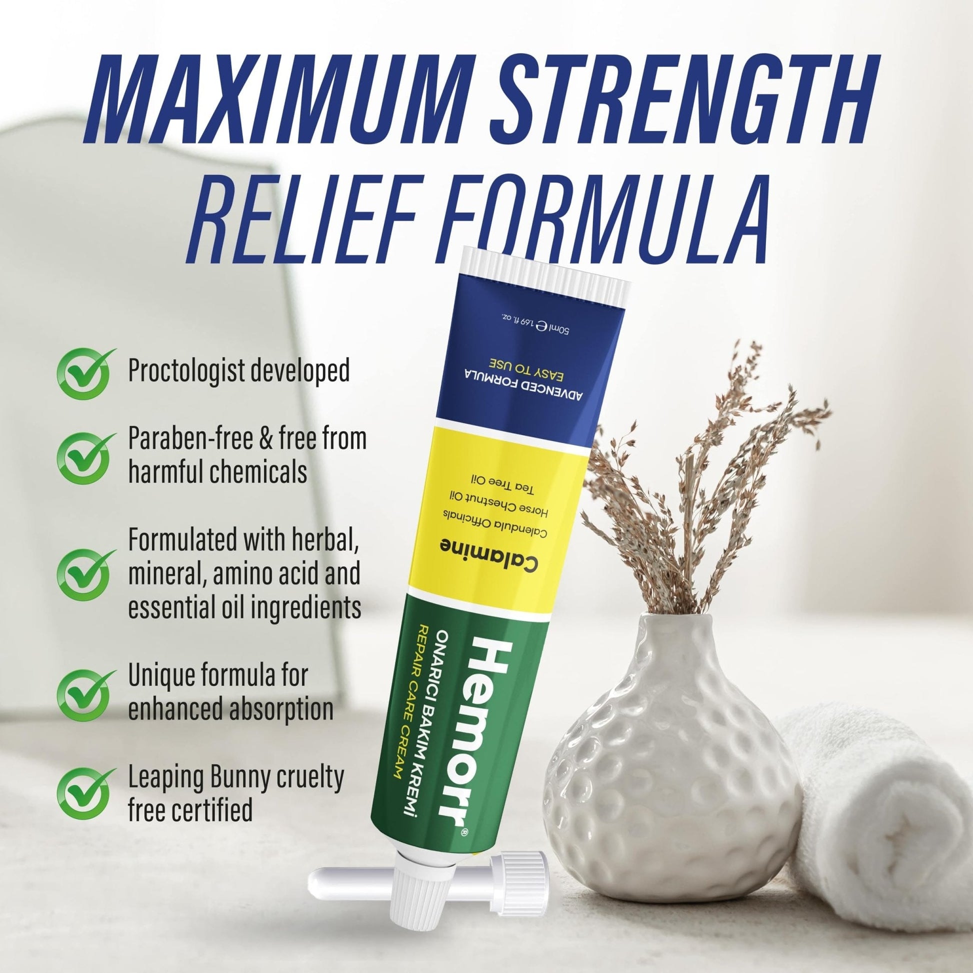 Hemorr Hemorrhoid Treatment Cream with Horse Chestnut, Calendula Oil, Zinc Oxide & Tea Tree Oil – Fast Relief for Pain, Swelling, Itching & Discomfort – Natural Healing & Soothing Formula 1.69 Oz - Maple Wellness Supplements