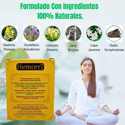 Hemorr7: 7Days 15 Capsules Herbal Hemorrhoid Detox Formula,Fórmula Herbal para desintoxicar las hemorroides Durante 7 días - Maple Wellness Supplements
