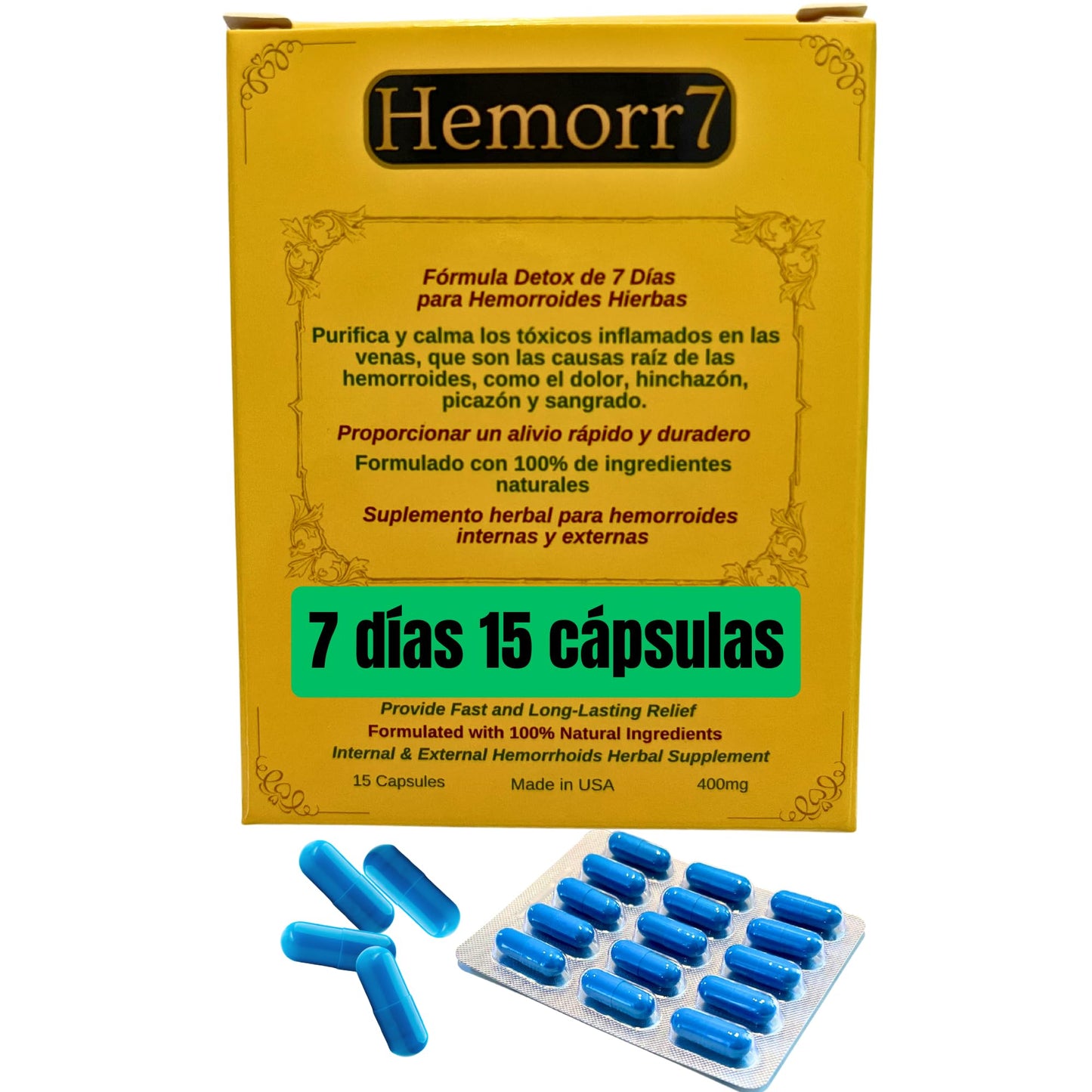 Hemorr7: 7Days 15 Capsules Herbal Hemorrhoid Detox Formula,Fórmula Herbal para desintoxicar las hemorroides Durante 7 días - Maple Wellness Supplements