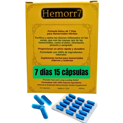 Hemorr7: 7Days 15 Capsules Herbal Hemorrhoid Detox Formula,Fórmula Herbal para desintoxicar las hemorroides Durante 7 días - Maple Wellness Supplements