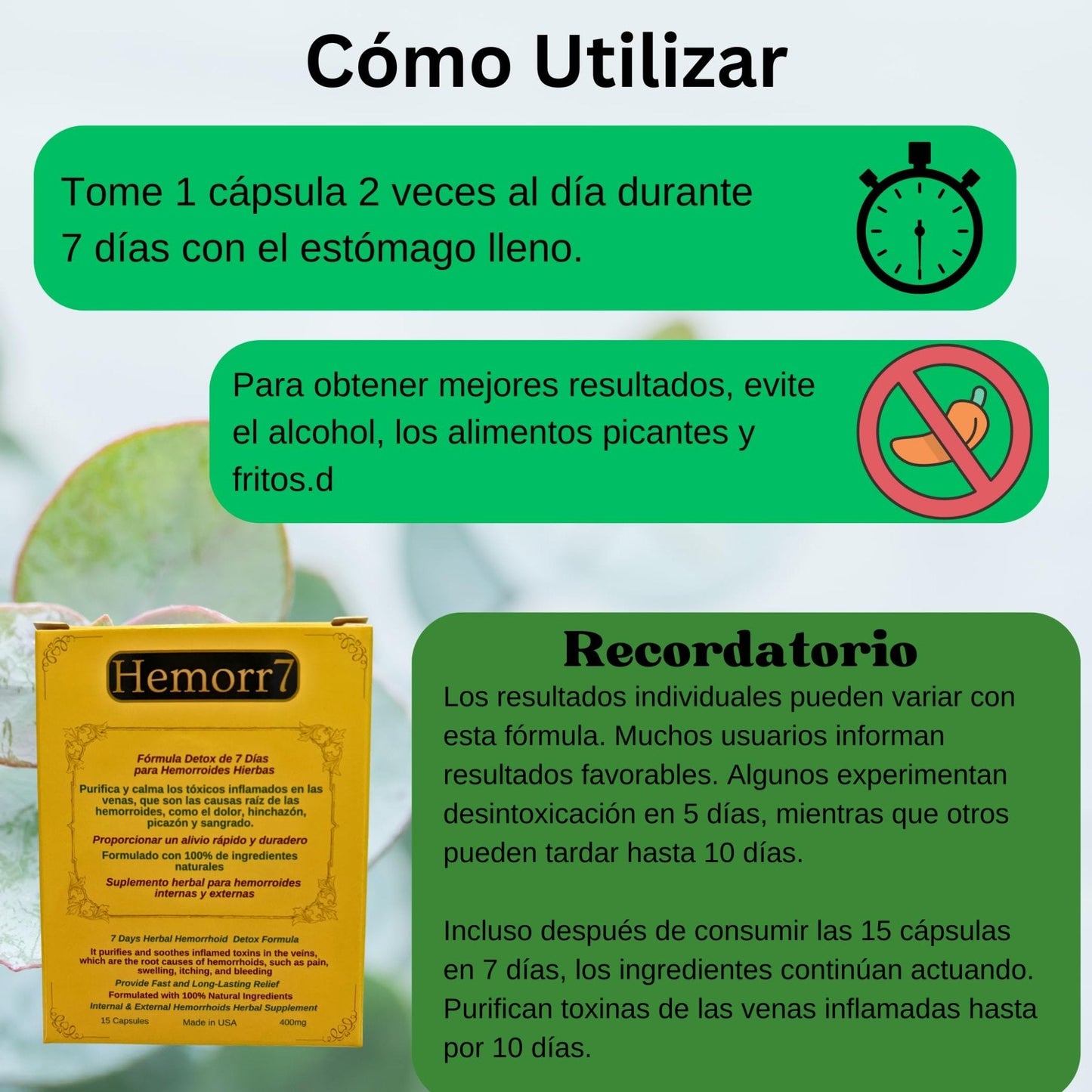 Hemorr7: 7Days 15 Capsules Herbal Hemorrhoid Detox Formula,Fórmula Herbal para desintoxicar las hemorroides Durante 7 días - Maple Wellness Supplements