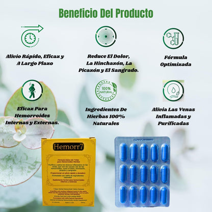 Hemorr7: 7Days 15 Capsules Herbal Hemorrhoid Detox Formula,Fórmula Herbal para desintoxicar las hemorroides Durante 7 días - Maple Wellness Supplements