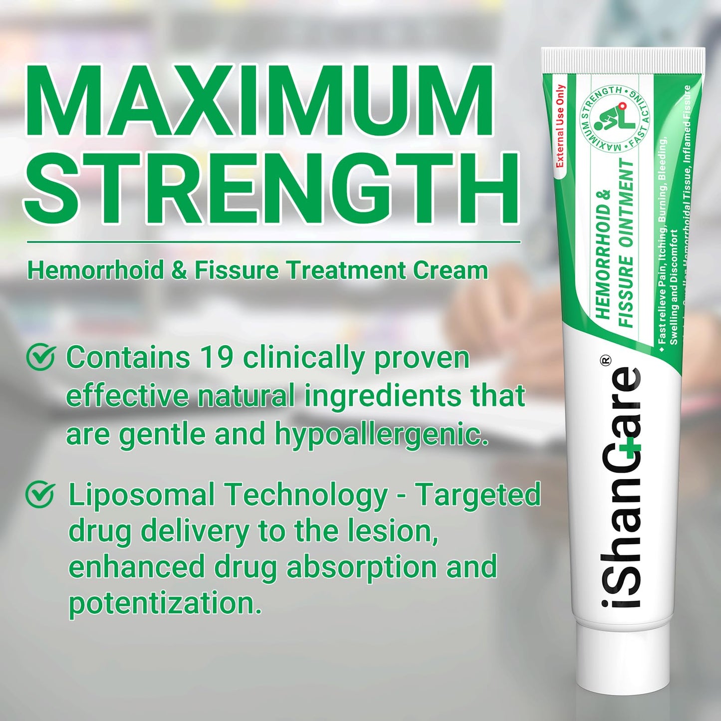 Hemorrhoid Cream, Hemorrhoid & Fissure Treatment Ointment Extra Strength, Relief Anal Pain, Itching, Bleeding, Swelling, Discomfort, Natural Herbs Fast Acting Ingredients, Contains Vitamin E - Maple Wellness Supplements