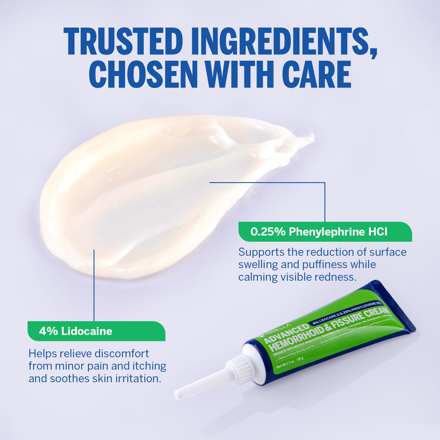 Hemorrhoid Treatment Fissure Lidocaine Cream: Advanced Numbing Ointment with Phenylephrine HCI - Fast Acting Natural Strength Soothing Relief of Pain Swelling Discomfort Itching (1.7 Oz, Witch Hazel) - Maple Wellness Supplements