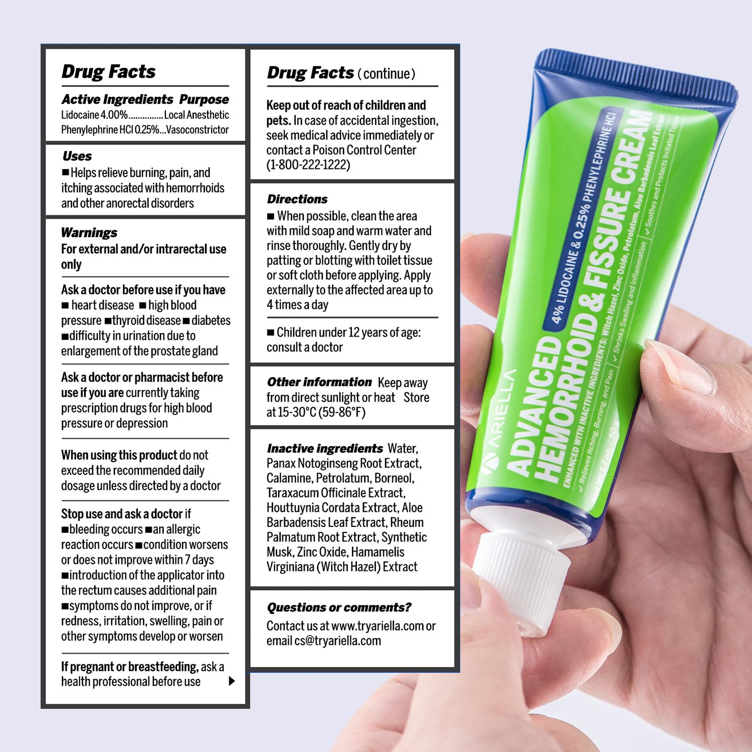 Hemorrhoid Treatment Fissure Lidocaine Cream: Advanced Numbing Ointment with Phenylephrine HCI - Fast Acting Natural Strength Soothing Relief of Pain Swelling Discomfort Itching (1.7 Oz, Witch Hazel) - Maple Wellness Supplements