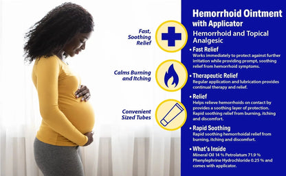 Hemorrhoidal Pain Relief Ointment 2 oz (56g) Per Tube Hemorrhoid Treatment for Fast Acting Itch, Swelling, and Maximum Strength Pain Relief (3 Pack) - Maple Wellness Supplements
