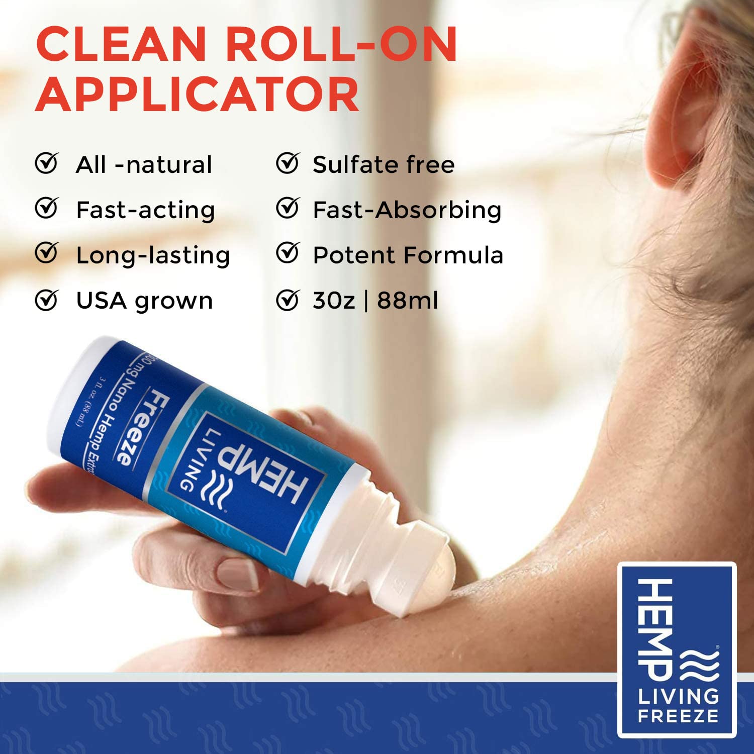 HEMP LIVING Freeze Nano Hemp Extract Roll On, Cold Therapy, Roll On for Muscles and Joint Strain, 3 oz Roll on Bottle (750 mg) - Maple Wellness Supplements