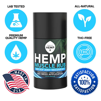 Hemp Roll On Post Workout Muscle Relief Stick for Muscles and Joints Natural Blend with Arnica, Menthol, Ginger Non Greasy Balm Cooling Soothing Support Formula Made by Hemp 1.8oz - Maple Wellness Supplements
