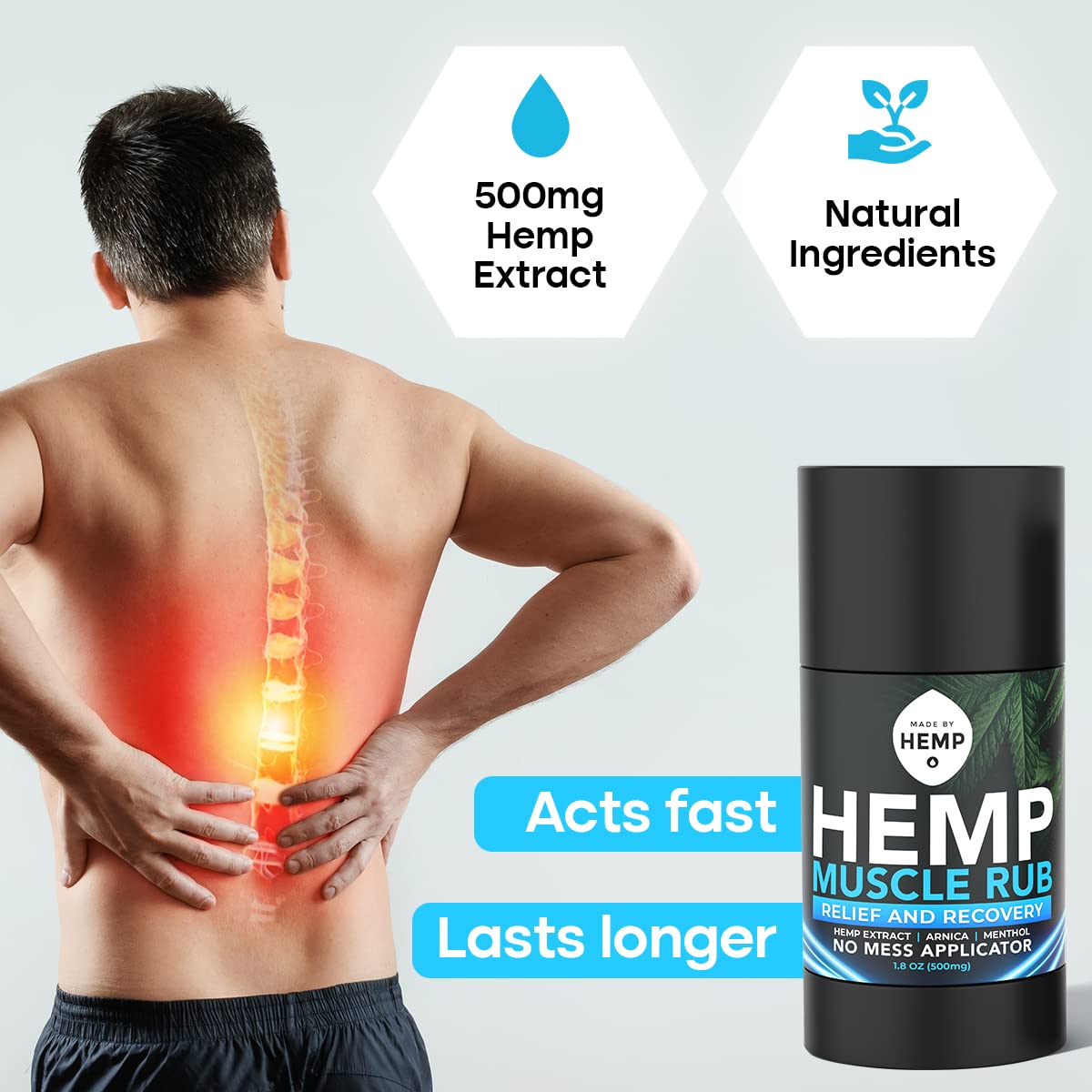 Hemp Roll On Post Workout Muscle Relief Stick for Muscles and Joints Natural Blend with Arnica, Menthol, Ginger Non Greasy Balm Cooling Soothing Support Formula Made by Hemp 1.8oz - Maple Wellness Supplements