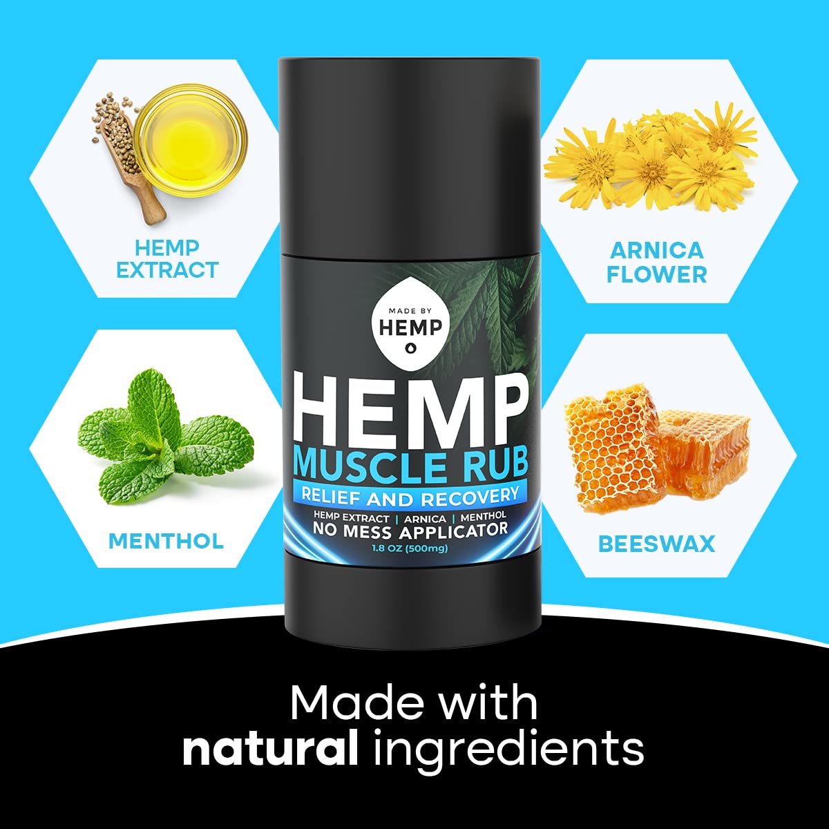 Hemp Roll On Post Workout Muscle Relief Stick for Muscles and Joints Natural Blend with Arnica, Menthol, Ginger Non Greasy Balm Cooling Soothing Support Formula Made by Hemp 1.8oz - Maple Wellness Supplements