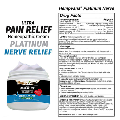 Hempvana Platinum Ultra-Strength Nerve Relief Cream w/100% Pure Hemp Seed Oil, AS-SEEN-ON-TV, Relieves Nerve Pain, Shooting Pain, Tingling, Muscle Cramps, Joint Pain, Tingling, Crawling Sensations - Maple Wellness Supplements