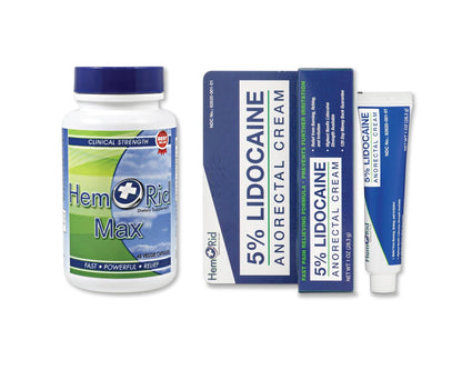 HemRid Max and Maximum Strength Lidocaine Cream - Hemorrhoid Relief Bundle for Fast Internal & External Support - Hemorrhoid Pills & Hemorrhoidal Lidocaine Cream for Rapid Comfort & Soothing Care - Maple Wellness Supplements