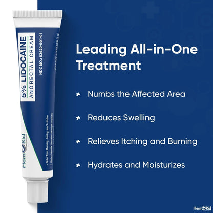 HemRid Maximum Strength Lidocaine Cream for Pain Management. Fast-Acting Hemorrhoid Solution with 5% Lidocaine. Instant Anal Itch and Numbing Effect - Maple Wellness Supplements