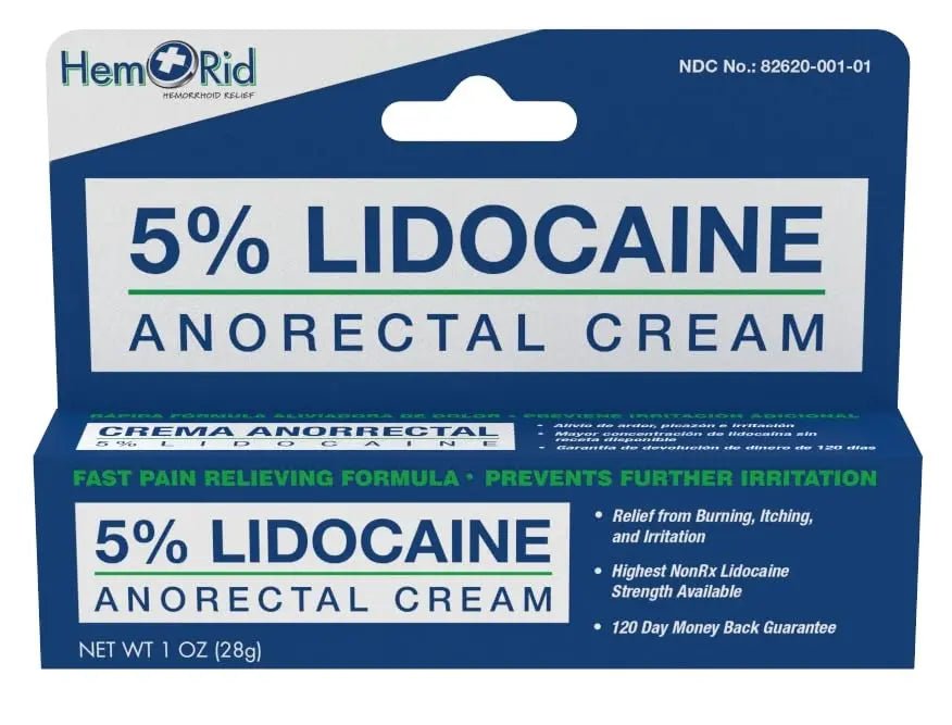HemRid Maximum Strength Lidocaine Cream for Pain Management. Fast-Acting Hemorrhoid Solution with 5% Lidocaine. Instant Anal Itch and Numbing Effect - Maple Wellness Supplements