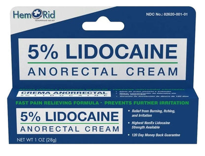 HemRid Maximum Strength Lidocaine Cream for Pain Management. Fast-Acting Hemorrhoid Solution with 5% Lidocaine. Instant Anal Itch and Numbing Effect - Maple Wellness Supplements