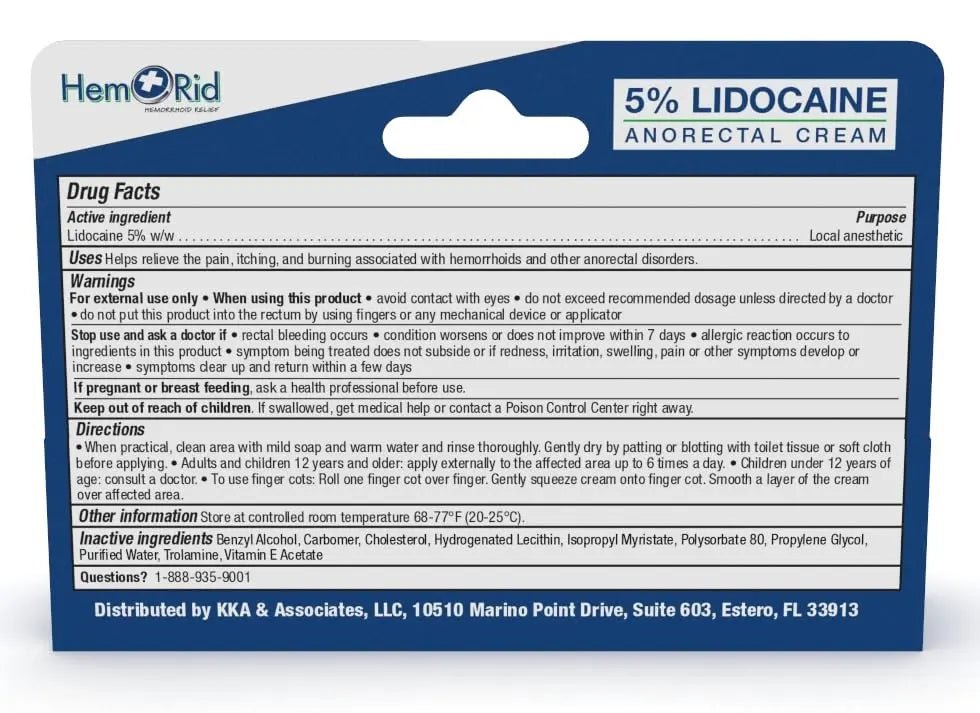 HemRid Maximum Strength Lidocaine Cream for Pain Management. Fast-Acting Hemorrhoid Solution with 5% Lidocaine. Instant Anal Itch and Numbing Effect - Maple Wellness Supplements
