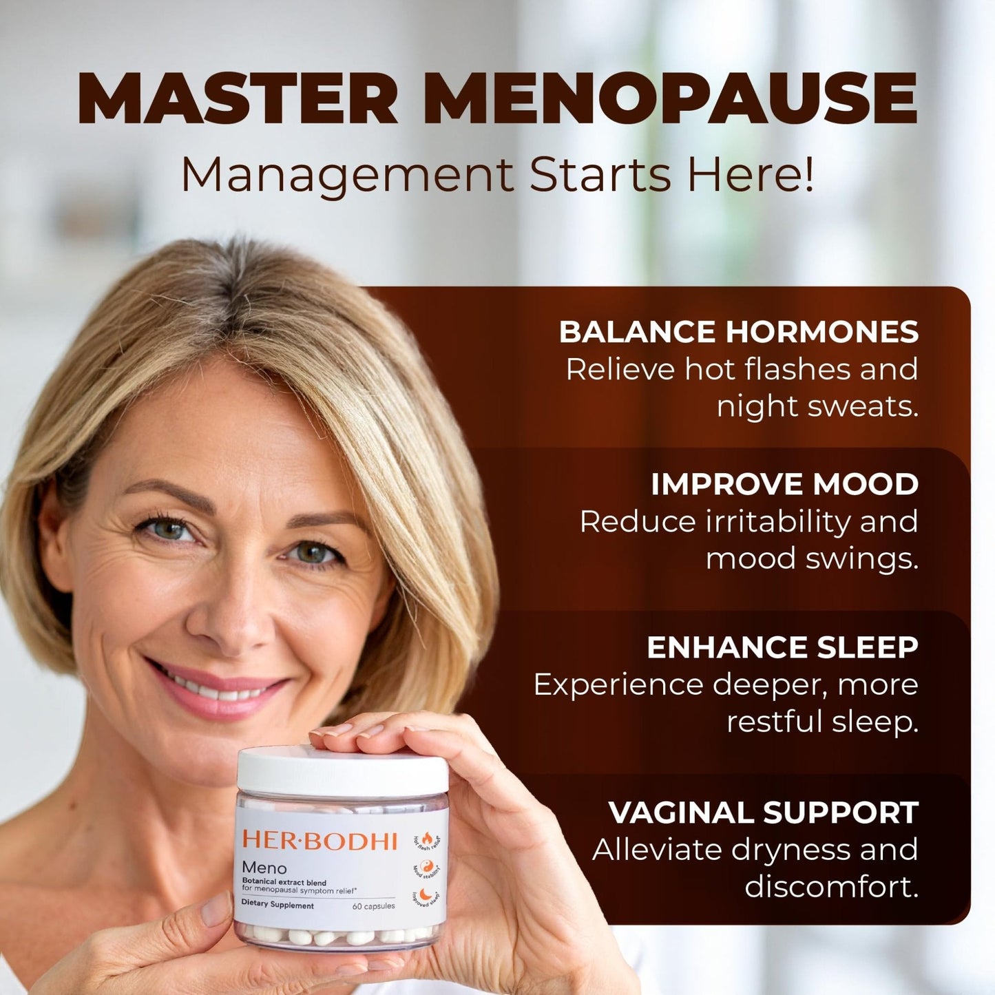 Her Bodhi Meno- Menopause Hormonal Balance for Women, Estrogen Soy Isoflavones Menopause Supplement for Women | with Ashwagandha & Black Cohosh | Hot Flashes Menopause Relief (60 Capsules) - Maple Wellness Supplements