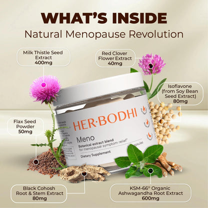 Her Bodhi Meno- Menopause Hormonal Balance for Women, Estrogen Soy Isoflavones Menopause Supplement for Women | with Ashwagandha & Black Cohosh | Hot Flashes Menopause Relief (60 Capsules) - Maple Wellness Supplements
