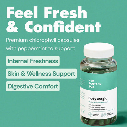 Her Fantasy Box | Body Magic | Chlorophyll Capsules - 30 Vegan Capsules for Detox, Digestion, Gut Health, Skin Support - Maple Wellness Supplements