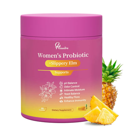 Her Juicy Women's Probiotic Gummies: Supports Women’s Wellness & pH Balance, Clean Vegan, Pineapple Flavor, Prebiotics & Lactobacillus Blend, with Slippery Elm, Gut Health & Immune Defense, 60 Gummies - Maple Wellness Supplements